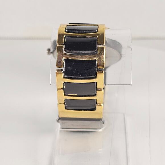 Orlando Black Gold Tone Quartz Analog Watch with Link Band 7.25" Wrist - Picture 13 of 16